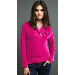 Lauren Ralph Lauren Pullover Womens Size Small Rib Knit Toggle Hot Pink EUC